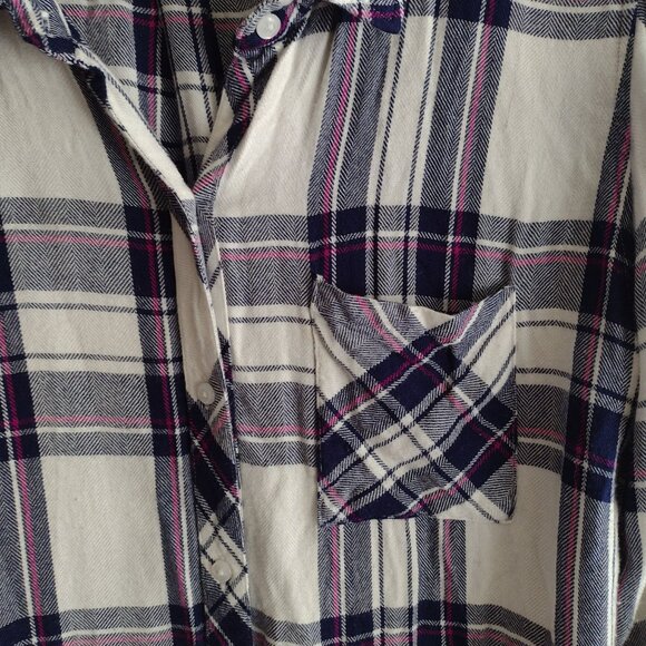 Rails Hunter Plaid Top L White Navy Rayon Flannel Lightweight Button Front Shirt - Picture 4 of 12
